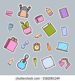 cartoon items back to school concept different icons collection vector illustration