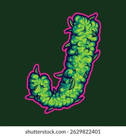 Cartoon J Letter Shaped As Cannabis Plant With Pink Border vetorial ilustrações para o seu logotipo de trabalho, camiseta de mercadoria, adesivos e desenhos de etiquetas, cartaz, cartões de saudação publicidade negócios