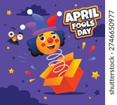 A cartoon jack in the box clown character springing out of a box