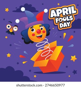 A cartoon jack in the box clown character springing out of a box