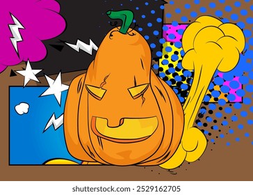 Cartoon Jack O' Lanterna, história em quadrinhos Halloween Pumpkin. Quadrinhos vetoriais retrô com design de arte pop.