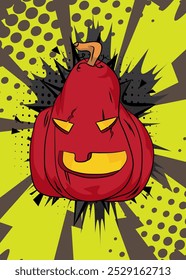 Cartoon Jack O' Lanterna, história em quadrinhos Halloween Pumpkin. Quadrinhos vetoriais retrô com design de arte pop.