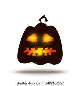 Cartoon Jack o Lantern Halloween Pumpkin Face with Glowing Eyes. Horror Fantastic Creepy Smiley isolated on White. Vector Holiday Funny Illustration for Spooky Night Design.