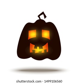 Cartoon Jack o Lantern Halloween Pumpkin Face with Glowing Eyes. Horror Fantastic Creepy Smiley isolated on White. Vector Holiday Funny Illustration for Spooky Night Design.