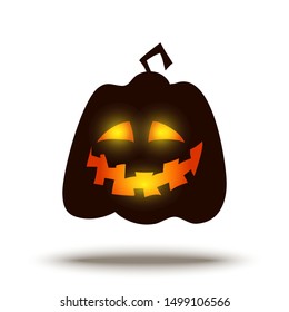 Cartoon Jack o Lantern Halloween Pumpkin Face with Glowing Eyes. Horror Fantastic Creepy Smiley isolated on White. Vector Holiday Funny Illustration for Spooky Night Design.
