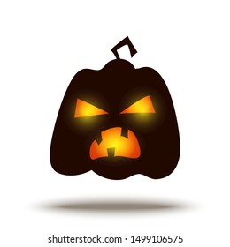 Cartoon Jack o Lantern Halloween Pumpkin Face with Glowing Eyes. Horror Fantastic Creepy Smiley isolated on White. Vector Holiday Funny Illustration for Spooky Night Design.