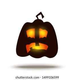 Cartoon Jack o Lantern Halloween Pumpkin Face with Glowing Eyes. Horror Fantastic Creepy Smiley isolated on White. Vector Holiday Funny Illustration for Spooky Night Design.