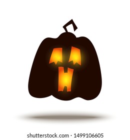 Cartoon Jack o Lantern Halloween Pumpkin Face with Glowing Eyes. Horror Fantastic Creepy Smiley isolated on White. Vector Holiday Funny Illustration for Spooky Night Design.