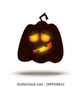 Cartoon Jack o Lantern Halloween Pumpkin Face with Glowing Eyes. Horror Fantastic Creepy Smiley isolated on White. Vector Holiday Funny Illustration for Spooky Night Design.