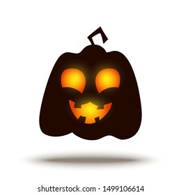 Cartoon Jack o Lantern Halloween Pumpkin Face with Glowing Eyes. Horror Fantastic Creepy Smiley isolated on White. Vector Holiday Funny Illustration for Spooky Night Design.