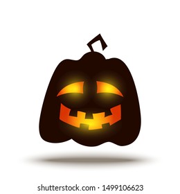 Cartoon Jack o Lantern Halloween Pumpkin Face with Glowing Eyes. Horror Fantastic Creepy Smiley isolated on White. Vector Holiday Funny Illustration for Spooky Night Design.