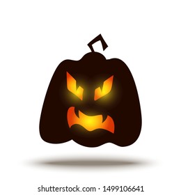 Cartoon Jack o Lantern Halloween Pumpkin Face with Glowing Eyes. Horror Fantastic Creepy Smiley isolated on White. Vector Holiday Funny Illustration for Spooky Night Design.