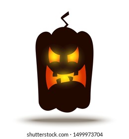 Cartoon Jack o Lantern Halloween Pumpkin Face with Glowing Eyes. Horror Fantastic Creepy Smiley isolated on White. Vector Holiday Funny Illustration for Spooky Night Design.