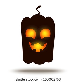 Cartoon Jack o Lantern Halloween Pumpkin Face with Glowing Eyes. Horror Fantastic Creepy Smiley isolated on White. Vector Holiday Funny Illustration for Spooky Night Design.