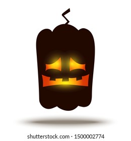 Cartoon Jack o Lantern Halloween Pumpkin Face with Glowing Eyes. Horror Fantastic Creepy Smiley isolated on White. Vector Holiday Funny Illustration for Spooky Night Design.