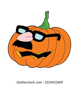 cartoon jack o lantern silly glasses hand draw vector