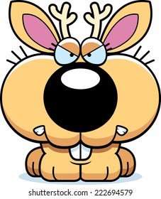 A cartoon jackalope with an angry expression.