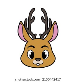 Cartoon Jackalope Head Vector Illustration