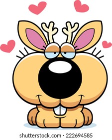 A cartoon jackalope with an in love expression.