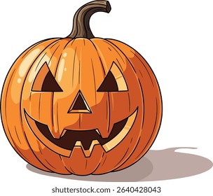 Cartoon Jack-o'-Lantern Illustration: Halloween Pumpkin with Carved Face on White Background