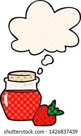cartoon jam jar with thought bubble in comic book style