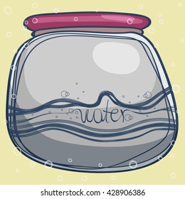 Cartoon Jam Jar. Water. Bright romantic card with bokeh effect. Vector