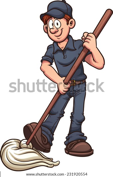 Cartoon Janitor Vector Clip Art Illustration Stock Vector (Royalty Free