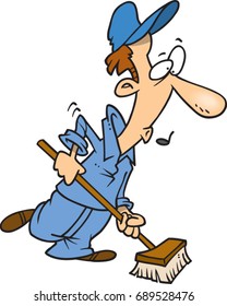 cartoon janitor whistling while he works