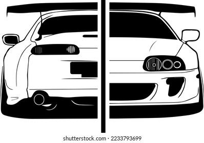 Cartoon japan tuned car. Back view. Vector illustration. jdm car vector. race car illustration for logo design and etc.