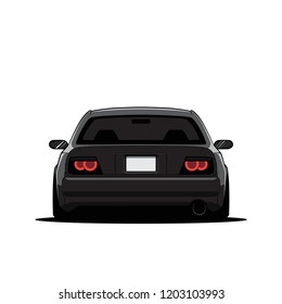 Cartoon japan tuned car isolated. Back view. Vector illustration