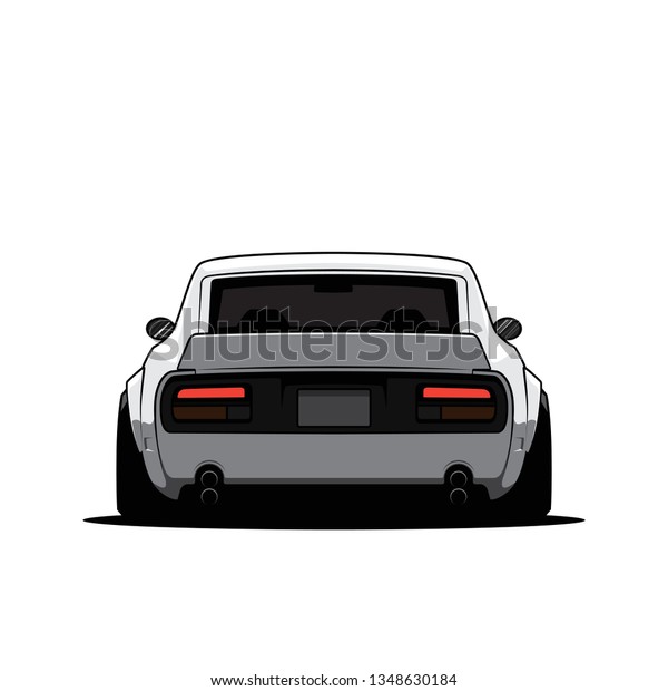 Cartoon japan tuned car isolated. Back view.
Vector illustration