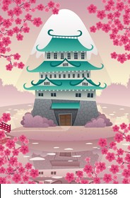 Cartoon Japanese castle. No transparency used. Basic (linear) gradients.
