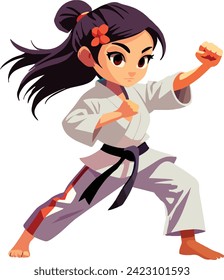 cartoon of Japanese girl does Karate-