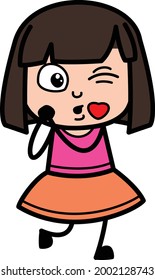 Cartoon Japanese Girl in love kiss
