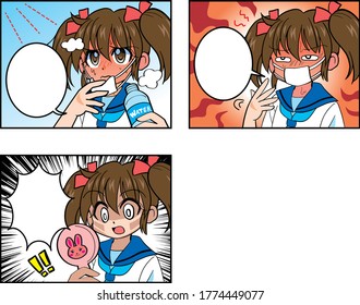 A cartoon of a Japanese girl in a uniform with twin tails going out in midsummer