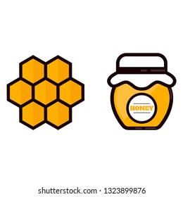 cartoon jar with honey and label and honeycomb
