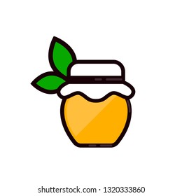 cartoon jar with honey and leaves