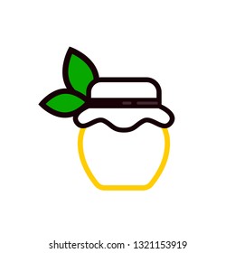 cartoon jar with honey and leaves outline