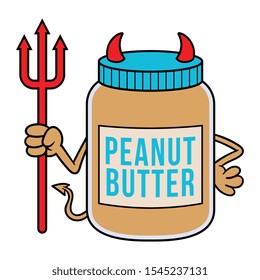 Cartoon Jar Peanut Butter With Horns   Fork