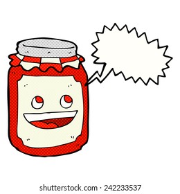 cartoon jar of preserve with speech bubble