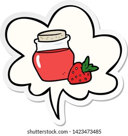 cartoon jar of strawberry jam with speech bubble sticker