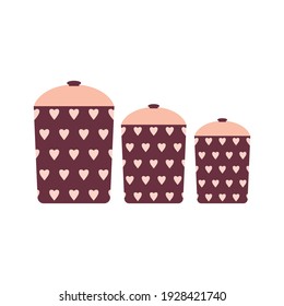 cartoon jars for bulk products, vector kitchen pot sketch, flat style, vector stock illustration, kitchen utensil