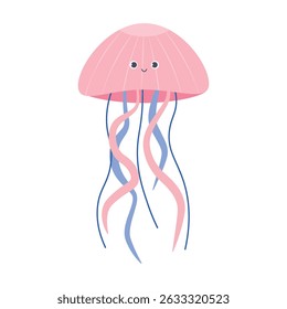 Cartoon jelly fish on isolated white background. Sea animal