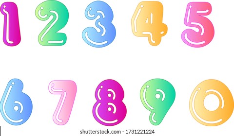 Cartoon jelly style 3D numbers with different juicy colors. Funny vibrant numbers for kids. Vector art.