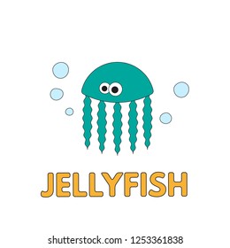 Cartoon Jellyfish Flashcard Vector Illustration Children Stock Vector ...