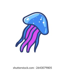 Cartoon jellyfish floats gracefully marine ecosystem exploration