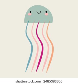 Cartoon jellyfish. Sea animal. Vector illustration.
