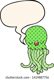 cartoon jellyfish with speech bubble in comic book style