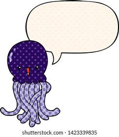 cartoon jellyfish with speech bubble in comic book style