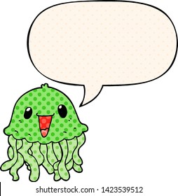 cartoon jellyfish with speech bubble in comic book style